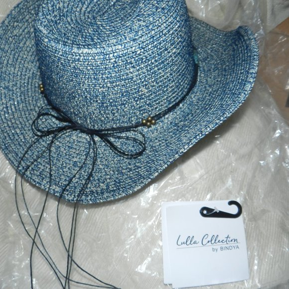 Lulla Collection Western Straw Hat with Beaded Trim Blue New/NWT - Picture 4 of 10